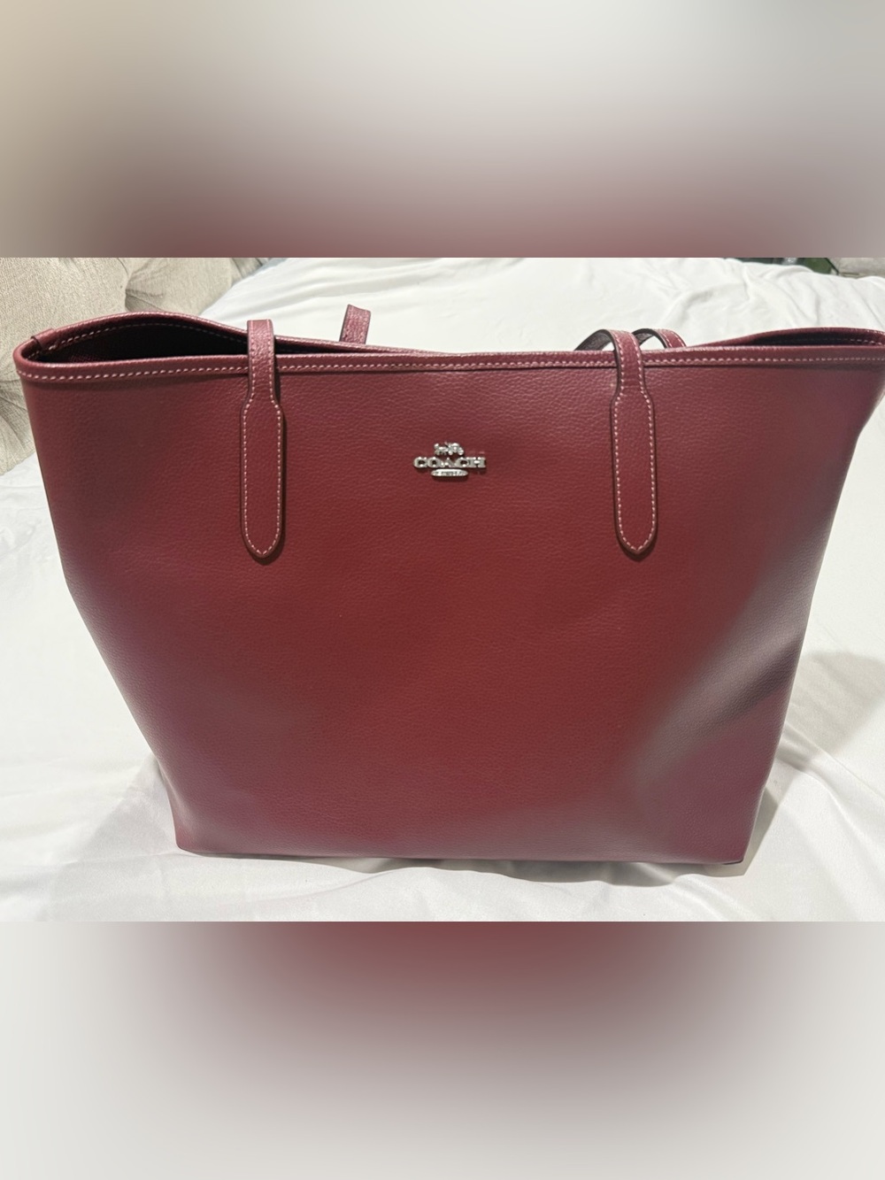 Coach Leather Tote in Burgundy Red